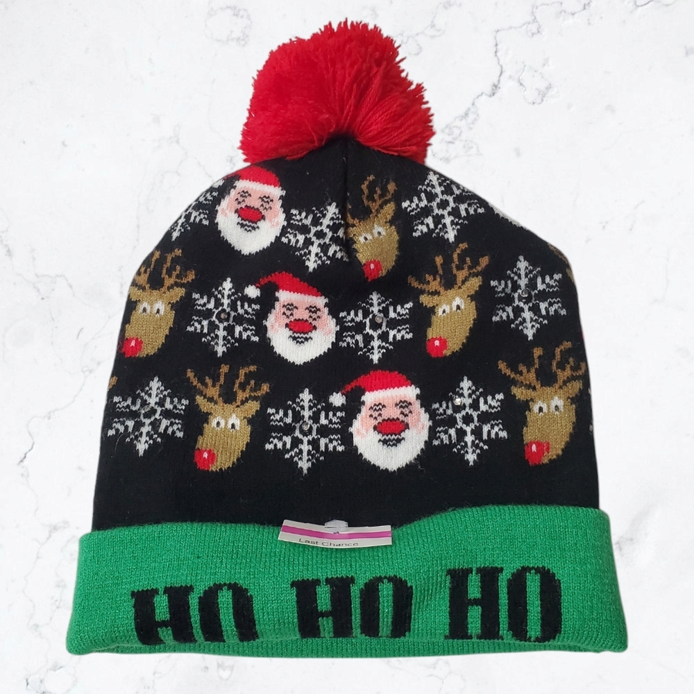 New Nordstrom Christmas Santa Ho Ho Ho Light Up Winter Beanie Hat
